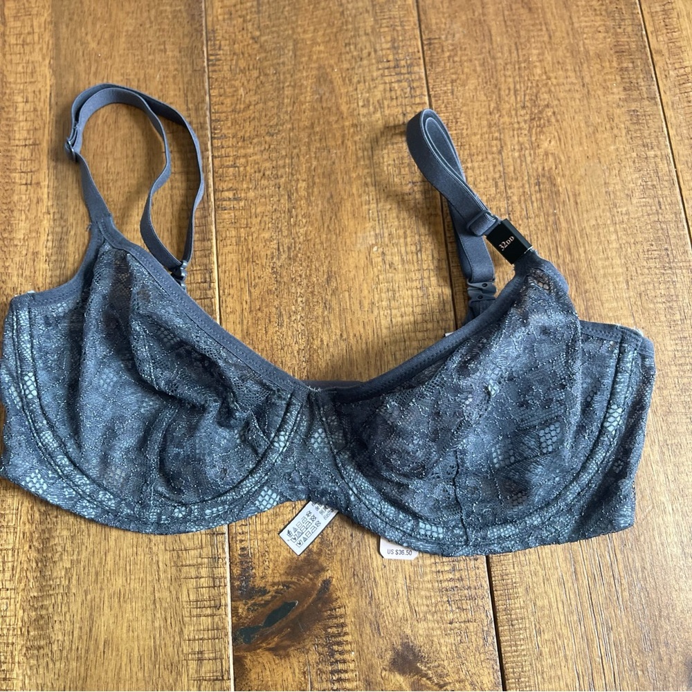 Victoria's Secret Body by Victoria Unlined Demi Underwire Bra 32DD Lace Gray NWT
